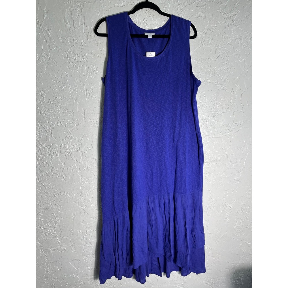 J.Jill NWT Royal Purple Ruffle Hem Midi Tank Dress XL Tencel Cotton